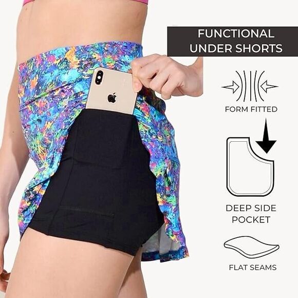 Dona Jo by JoFit Pleated Activewear JoJo Skort  Women's Size 2  Blue Floral - Picture 10 of 11